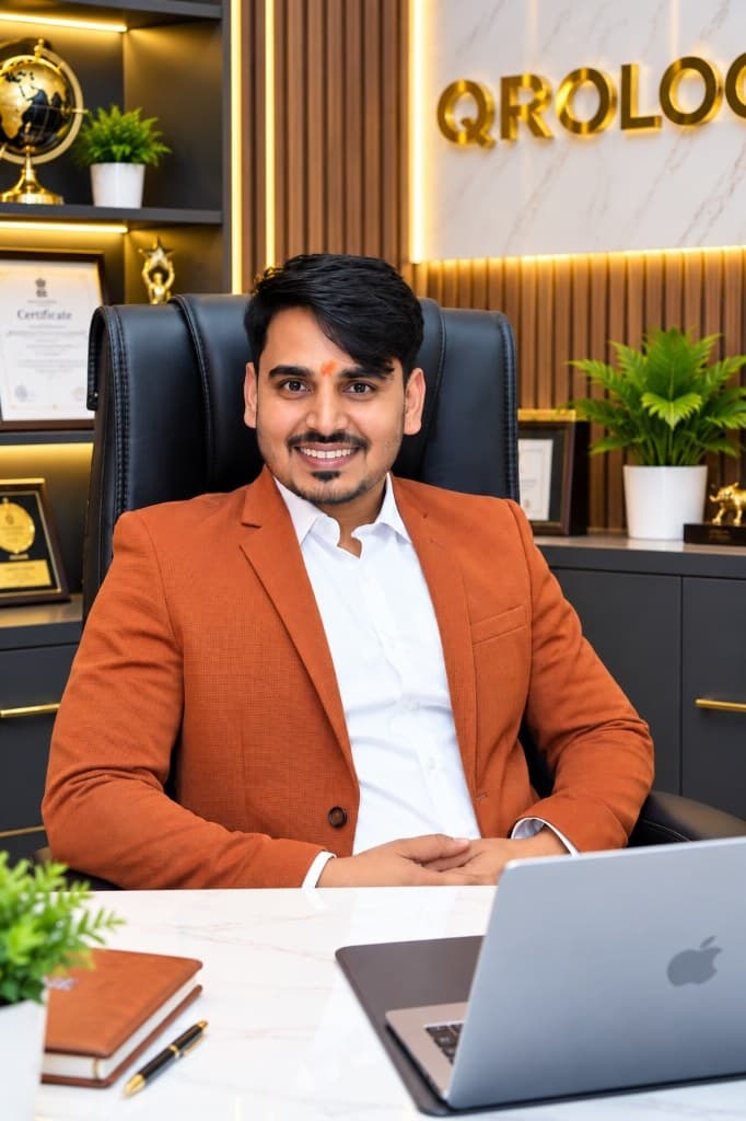 Ranjeet Saini at his desk in the Qrologic office