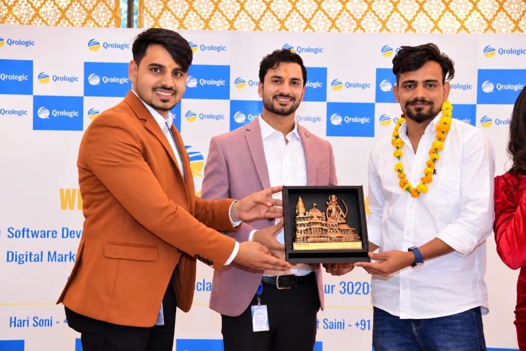 Ranjeet Saini with the Qrologic team at the office opening